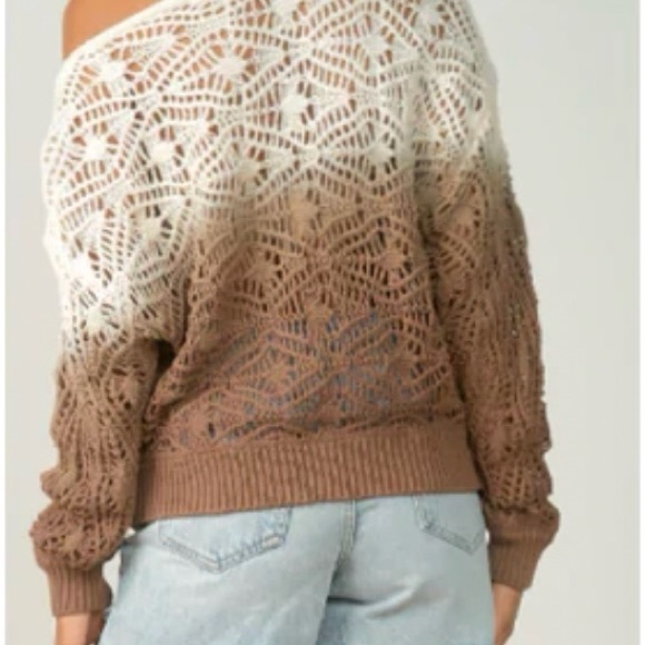 Elan Off-the-Shoulder Brown and Cream Sweater - Picture 2 of 5
